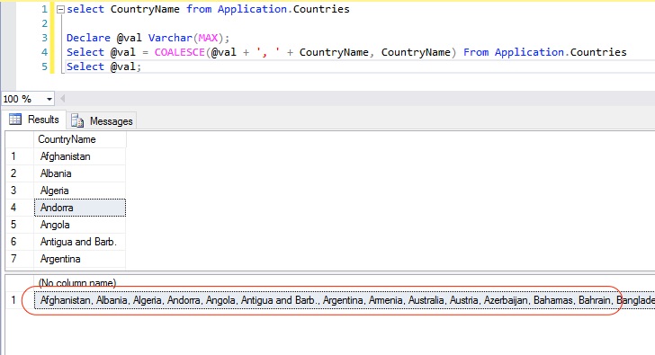 SQL Server Concatenate Multiple Rows into String