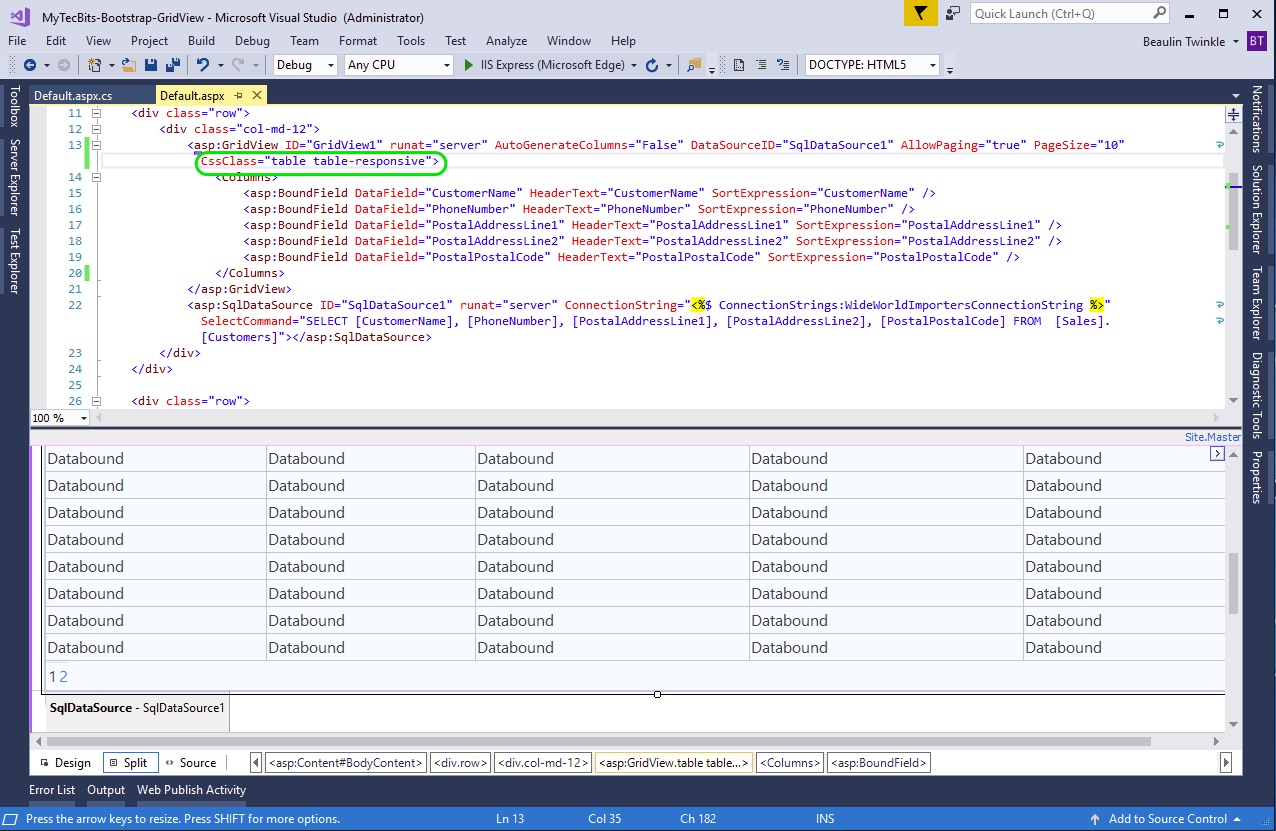 Bootstrap Table With GridView - Adding Table css