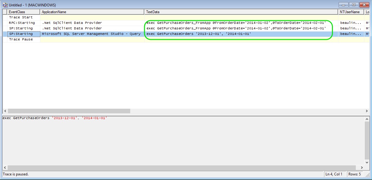 Capturing Stored Procedure's Parameter Values