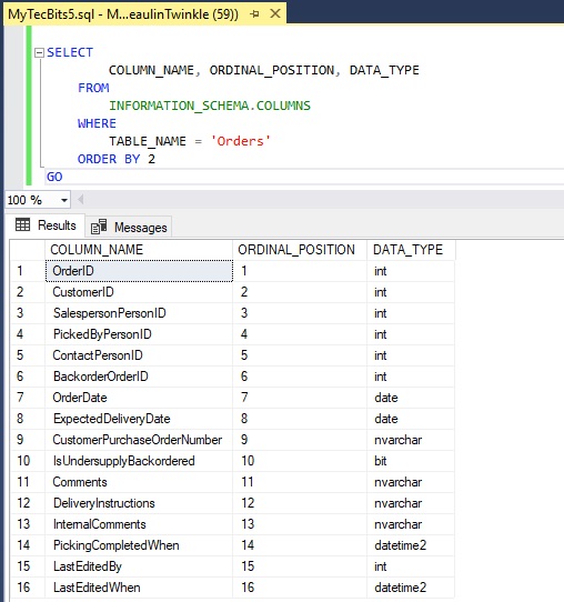 Column Names Of A Table