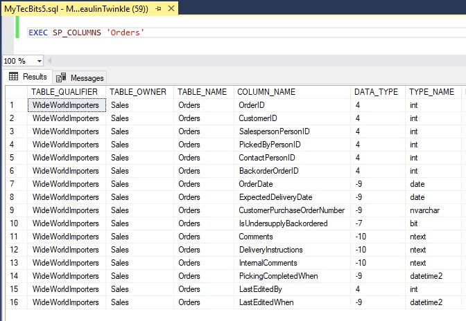 Partina City avoid Dalset Getting The List Of Column Names Of A Table In SQL Server | My Tec Bits