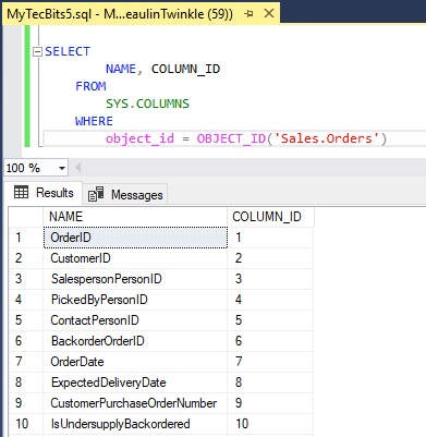 Partina City avoid Dalset Getting The List Of Column Names Of A Table In SQL Server | My Tec Bits