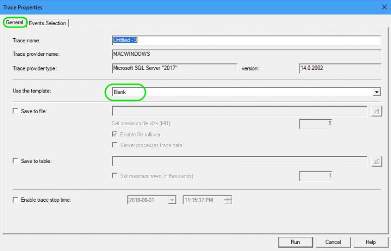 SQL Server Profiler Trace properties