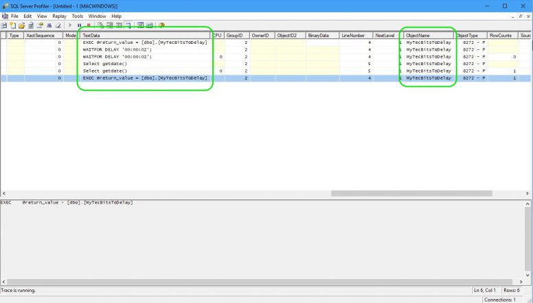 SQL Server Profiler Trace properties Events