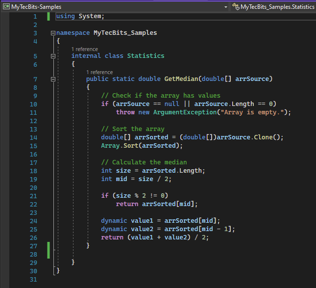 Calculate median in C# with your own code