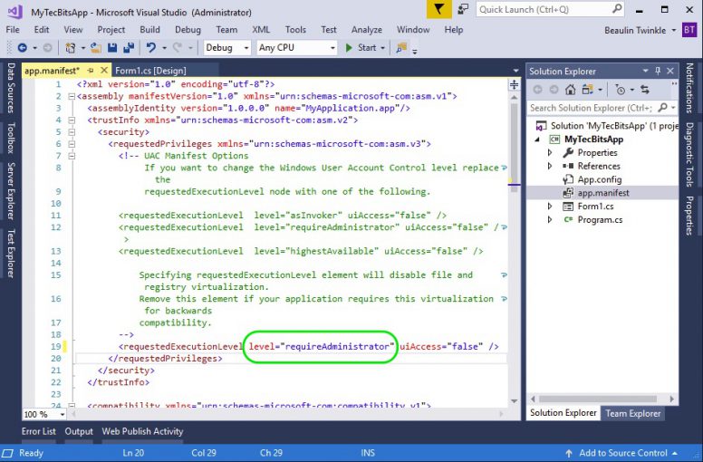 .NET App To Run As Administrator - Modify manifest