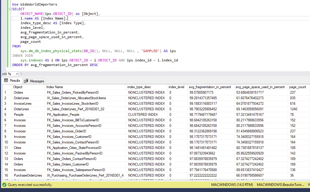 Find Index Fragmentation