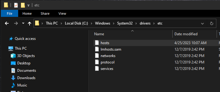 Location of hosts file on windows
