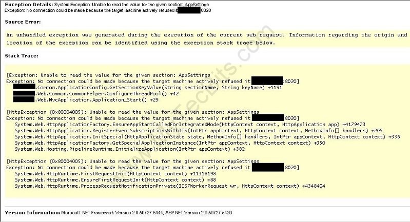 IIS Error Unable to read the value for the given section AppSettings