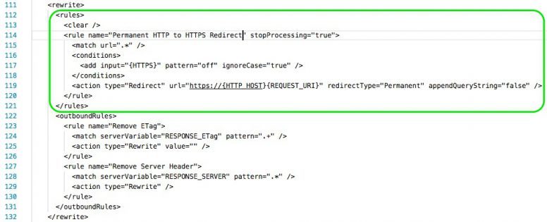 Redirect HTTP To HTTPS With web.config