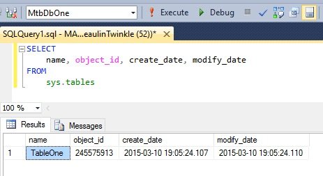 MS SQL Table Creation Date