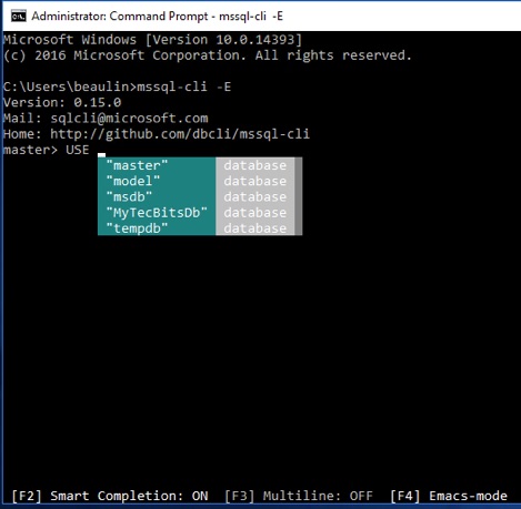 MSSQL-CLI Change Database