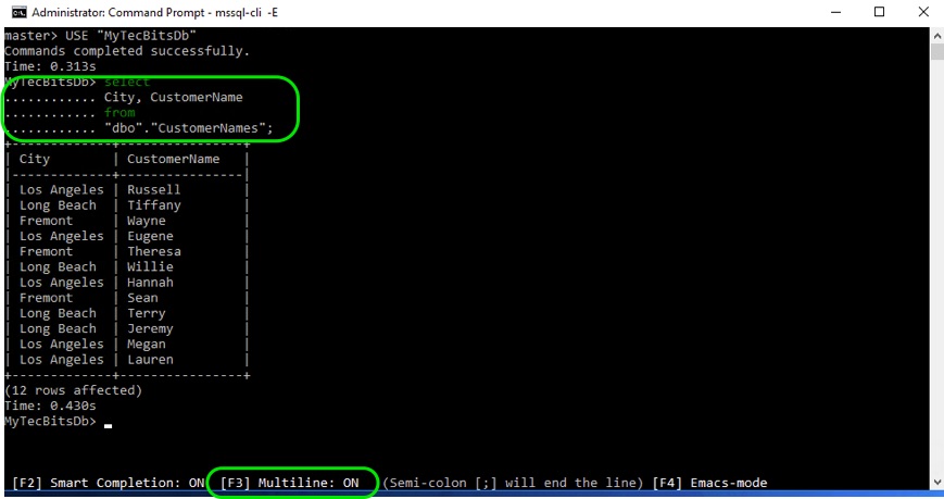 MSSQL-CLI Multi-Line