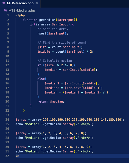 Calculate Median in PHP