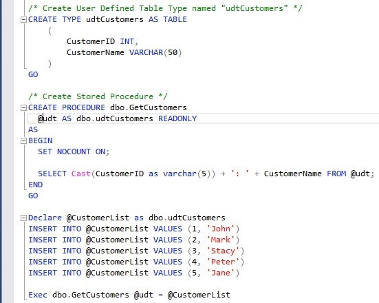 Pass Array Or List To Stored Procedure