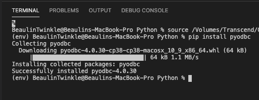 Install pyodbc package in VS Code Python project virtual environment