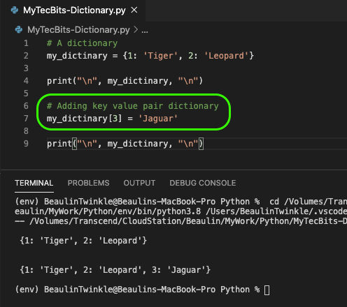 assign key value python