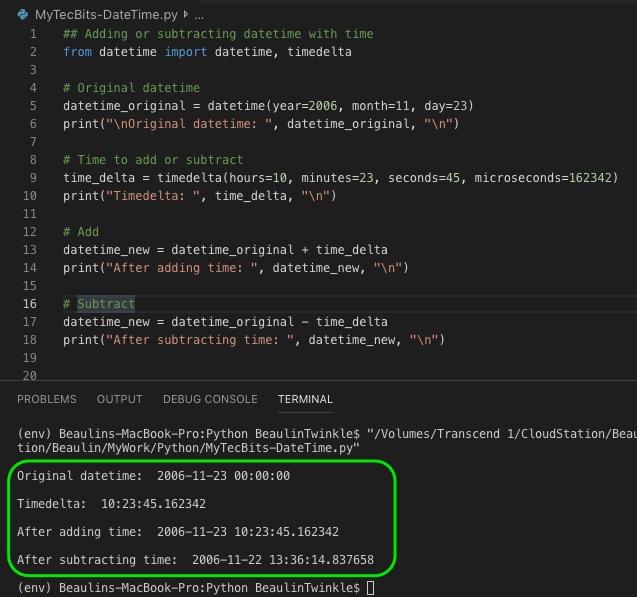 Adding and subtracting datetime object with time object in Python