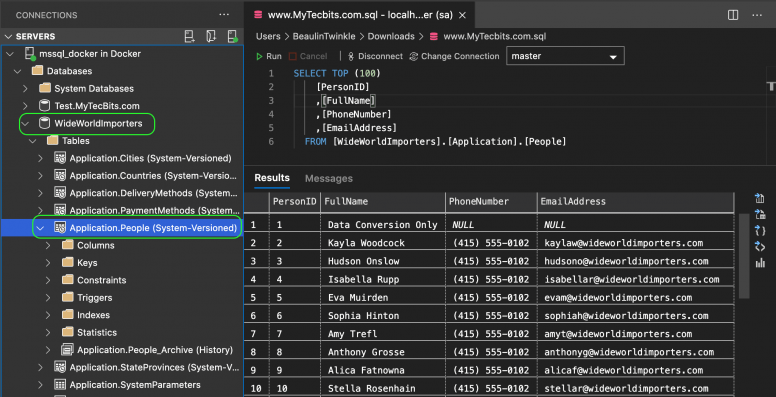 SQL Server Database connection details