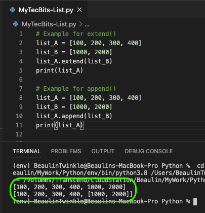 Python List extend method