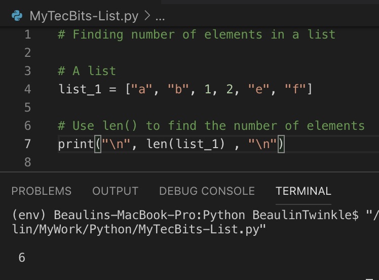 How to find number elements in a in Python? My Tec Bits