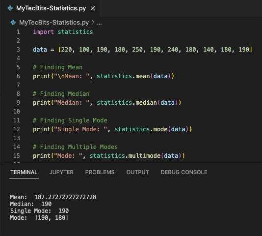 calculate Mean, Median and Mode in Python