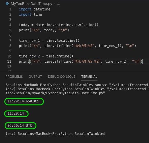 current time alone in python