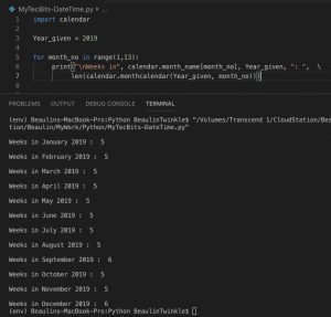 How to find number of weeks in a month in Python? | My Tec Bits