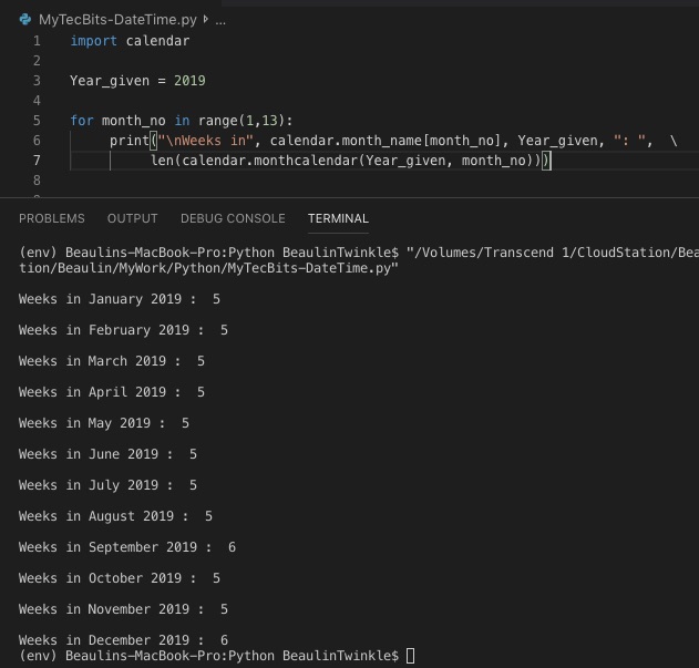 finding number of weeks in a month in Python