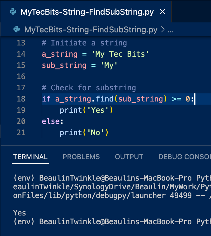 Find substring in a string using string.find()