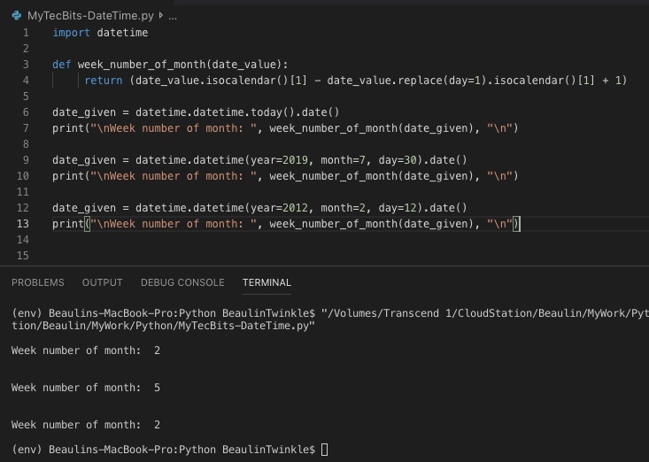 How to get week number of month in python my tec bits