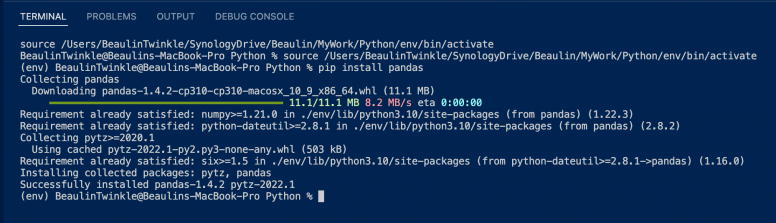 Installing pandas package in a Python environment