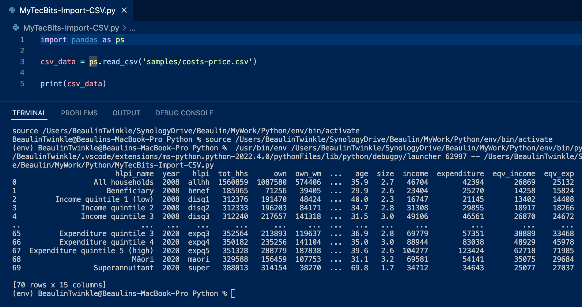 import a csv file to a variable in Python