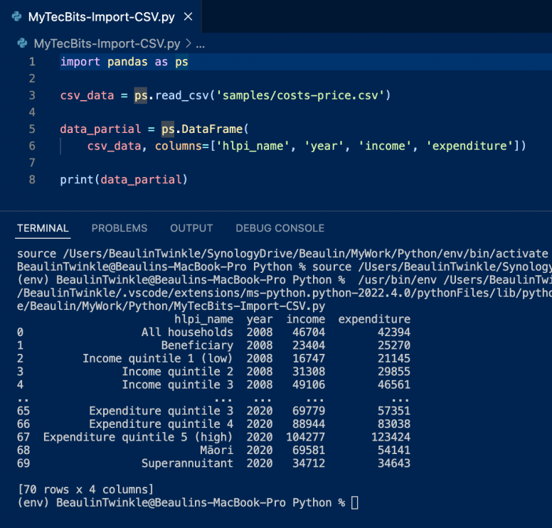 Segregating few columns from the imported data