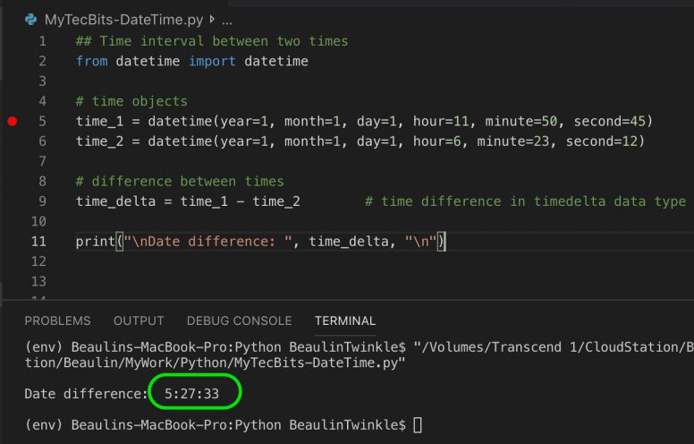 Finding time interval between two times in Python