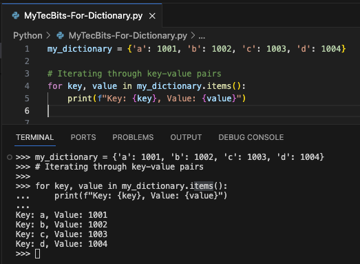 Iterate through a dictionary in Python with for loop and key value pairs