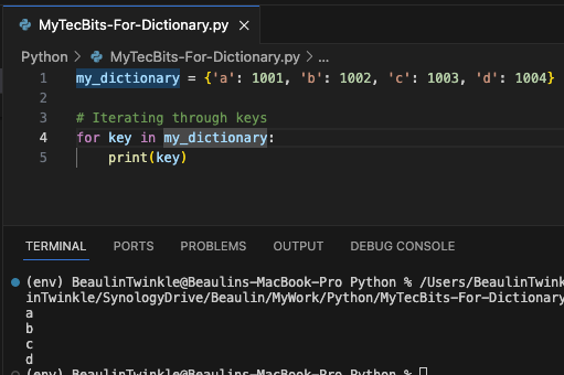 Iterate through a dictionary in Python with for loop and keys