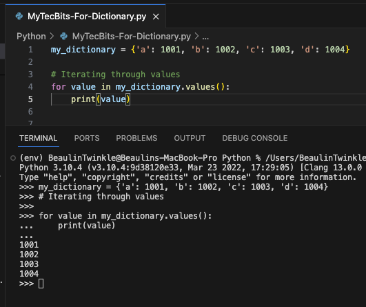 Iterate through a dictionary in Python with for loop and values