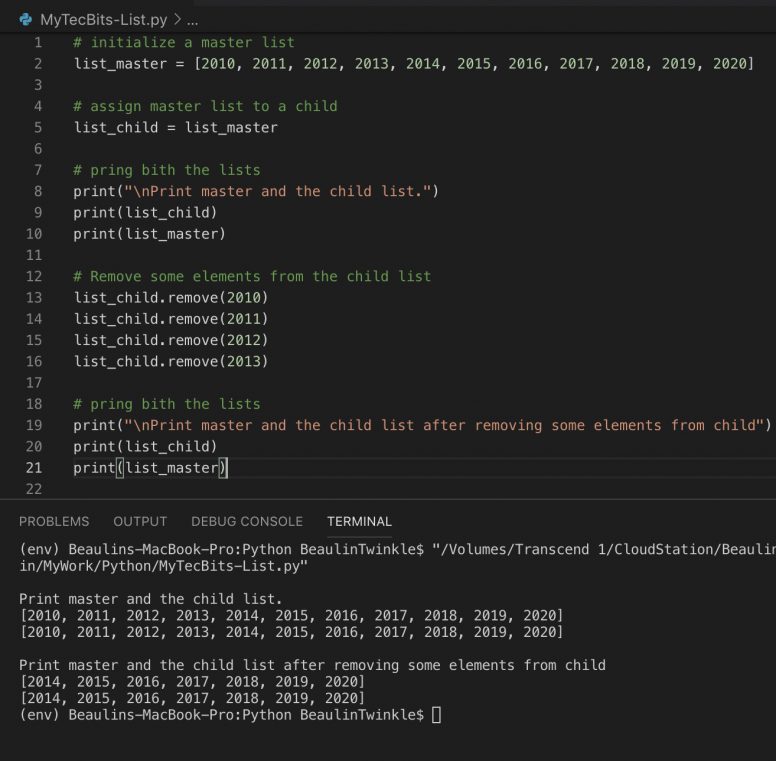 list = list should not be used to copy lists in Python