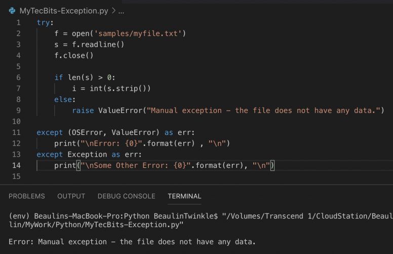 Manually raising exception in Python