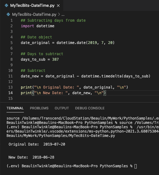 Subtracting Days From Date In Python