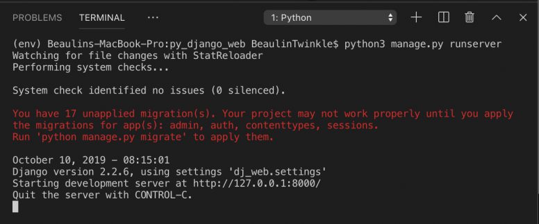 Starting python django web server