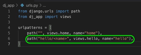 Adding hello view's route ot urls.py file