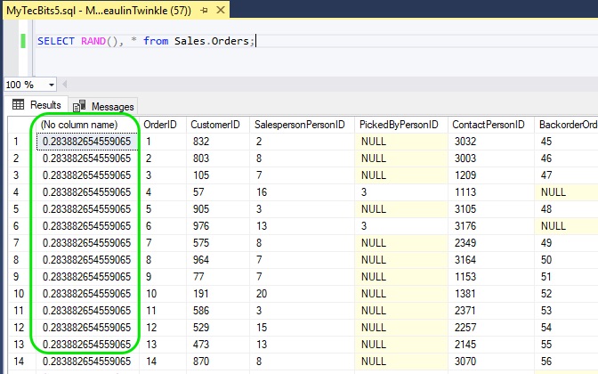 Random Numbers In Select Statement