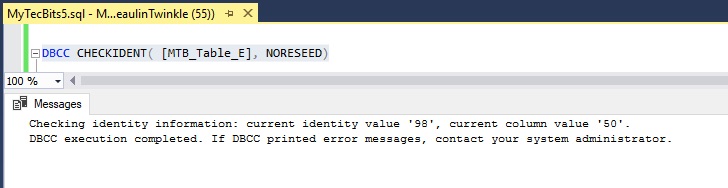Check Current Identity Value Using DBCC CHECKIDENT
