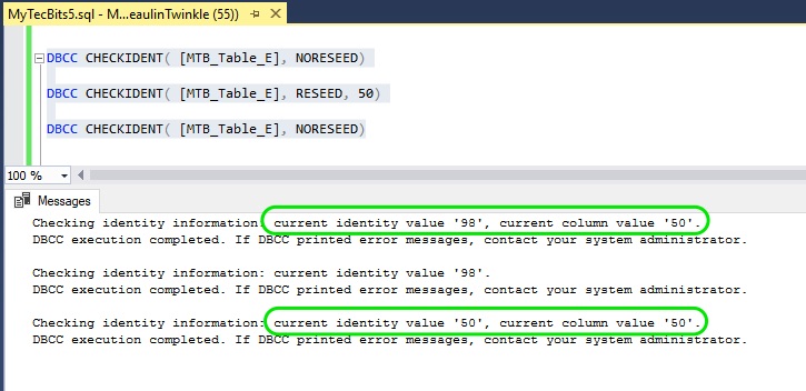 Reset Identity Seed In SQL Server