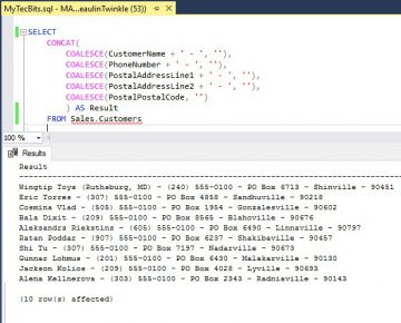 Using CONCAT_WS() in SQL Server | My Tec Bits