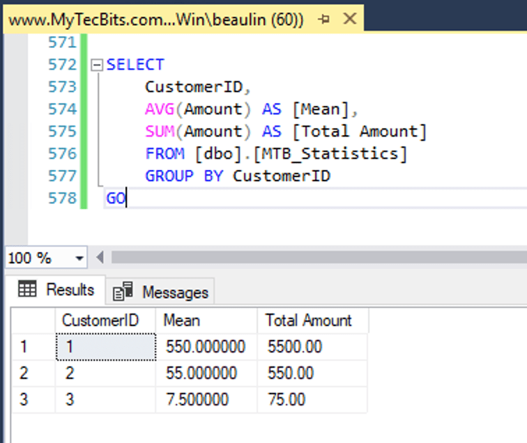 calculate mean in SQL Server