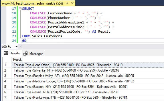 Concatenate columns to string in SQL Server