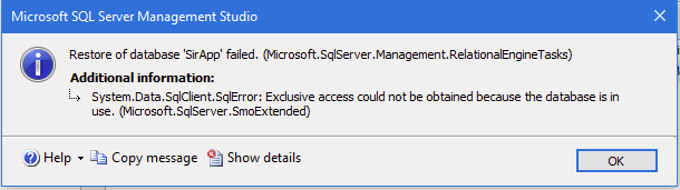 SQL Error On Restoring Database